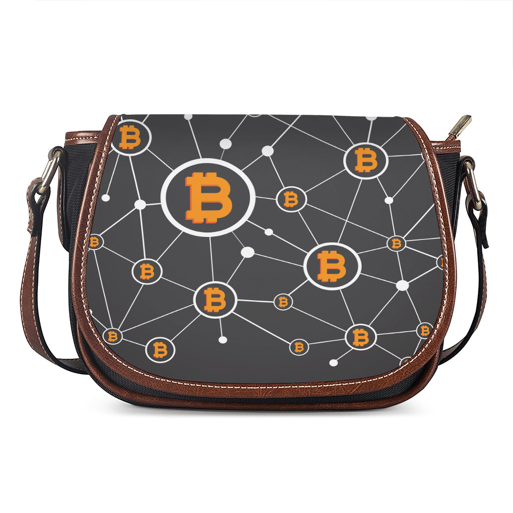 Bitcoin Connection Pattern Print Saddle Bag