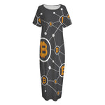 Bitcoin Connection Pattern Print Short Sleeve Long Nightdress