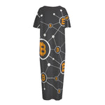 Bitcoin Connection Pattern Print Short Sleeve Long Nightdress