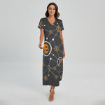 Bitcoin Connection Pattern Print Short Sleeve Maxi Dress