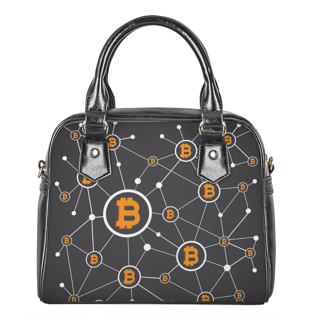 Bitcoin Connection Pattern Print Shoulder Handbag