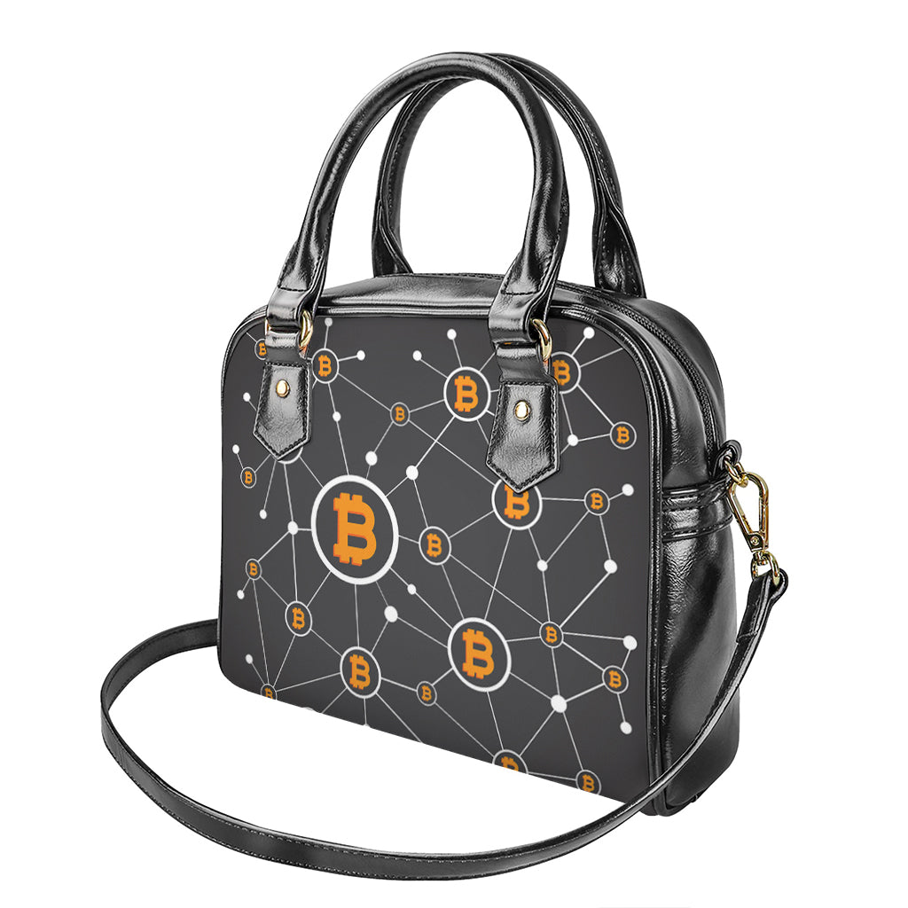 Bitcoin Connection Pattern Print Shoulder Handbag