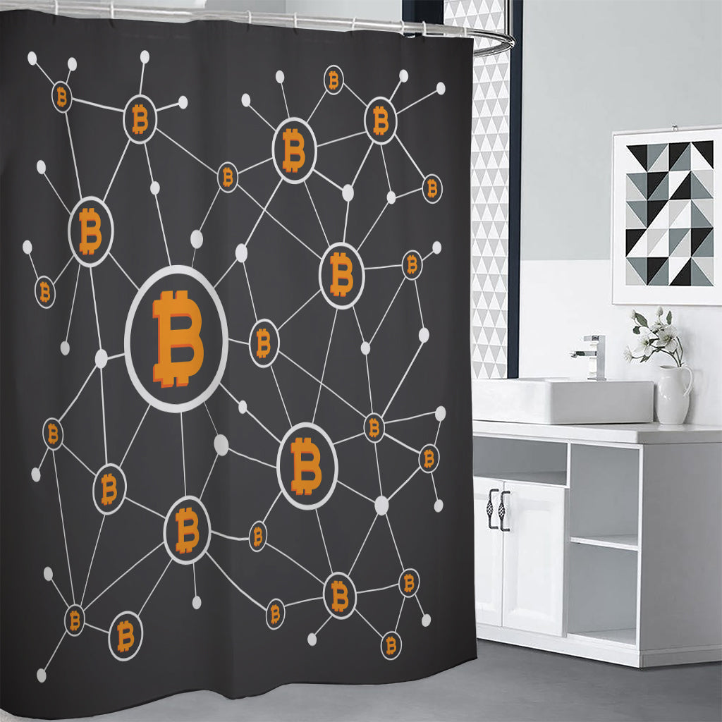 Bitcoin Connection Pattern Print Shower Curtain