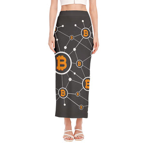 Bitcoin Connection Pattern Print Side Slit Maxi Skirt