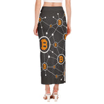 Bitcoin Connection Pattern Print Side Slit Maxi Skirt