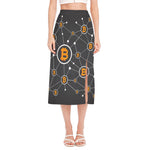 Bitcoin Connection Pattern Print Side Slit Midi Skirt