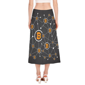 Bitcoin Connection Pattern Print Side Slit Midi Skirt