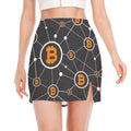 Bitcoin Connection Pattern Print Side Slit Mini Skirt