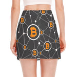 Bitcoin Connection Pattern Print Side Slit Mini Skirt