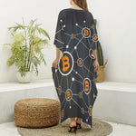 Bitcoin Connection Pattern Print Silk V-Neck Kaftan Dress