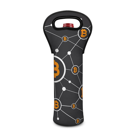 Bitcoin Connection Pattern Print Single Neoprene Wine Tote