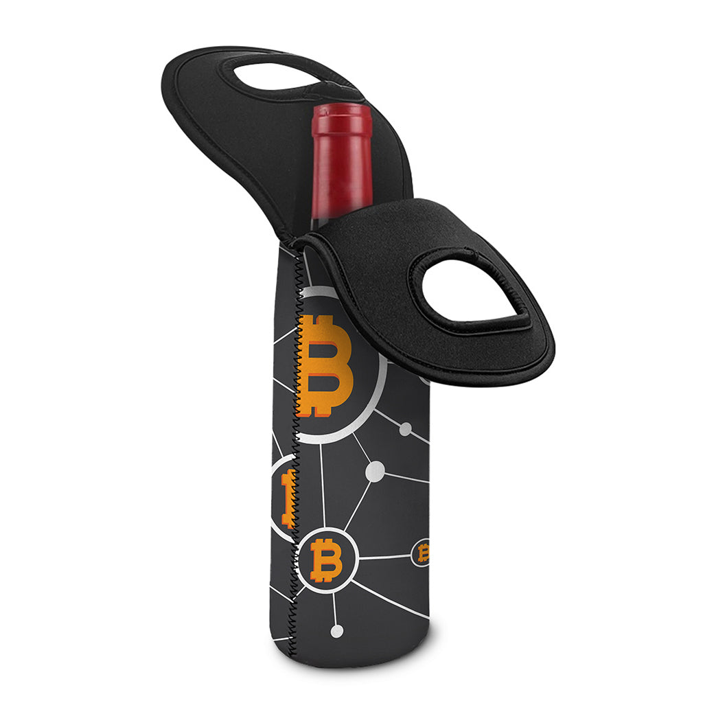 Bitcoin Connection Pattern Print Single Neoprene Wine Tote