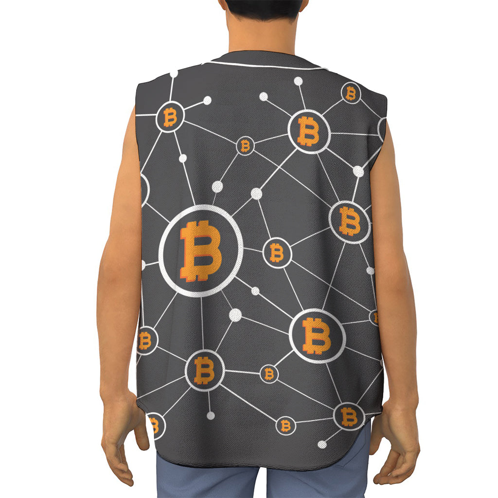 Bitcoin Connection Pattern Print Sleeveless Baseball Jersey