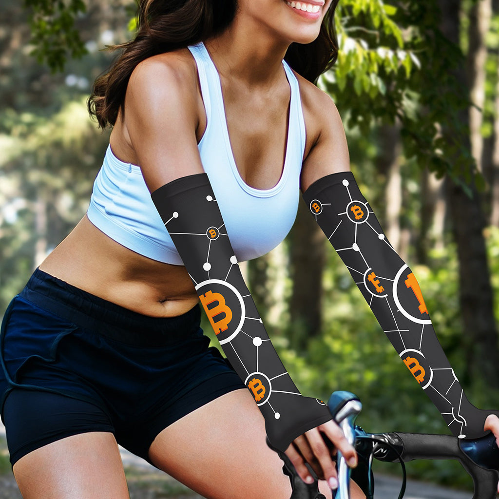 Bitcoin Connection Pattern Print Sun Protection Arm Sleeves