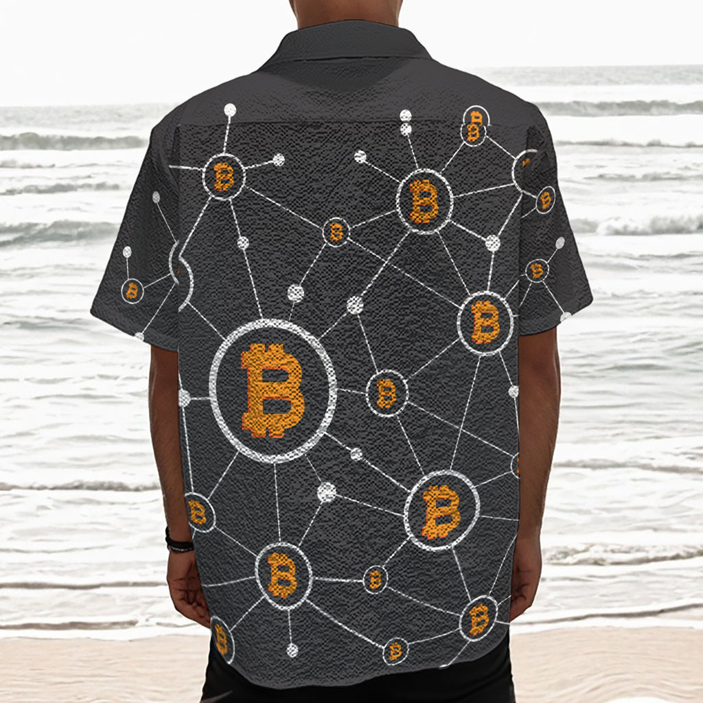 Bitcoin Connection Pattern Print Textured Short Sleeve Shirt