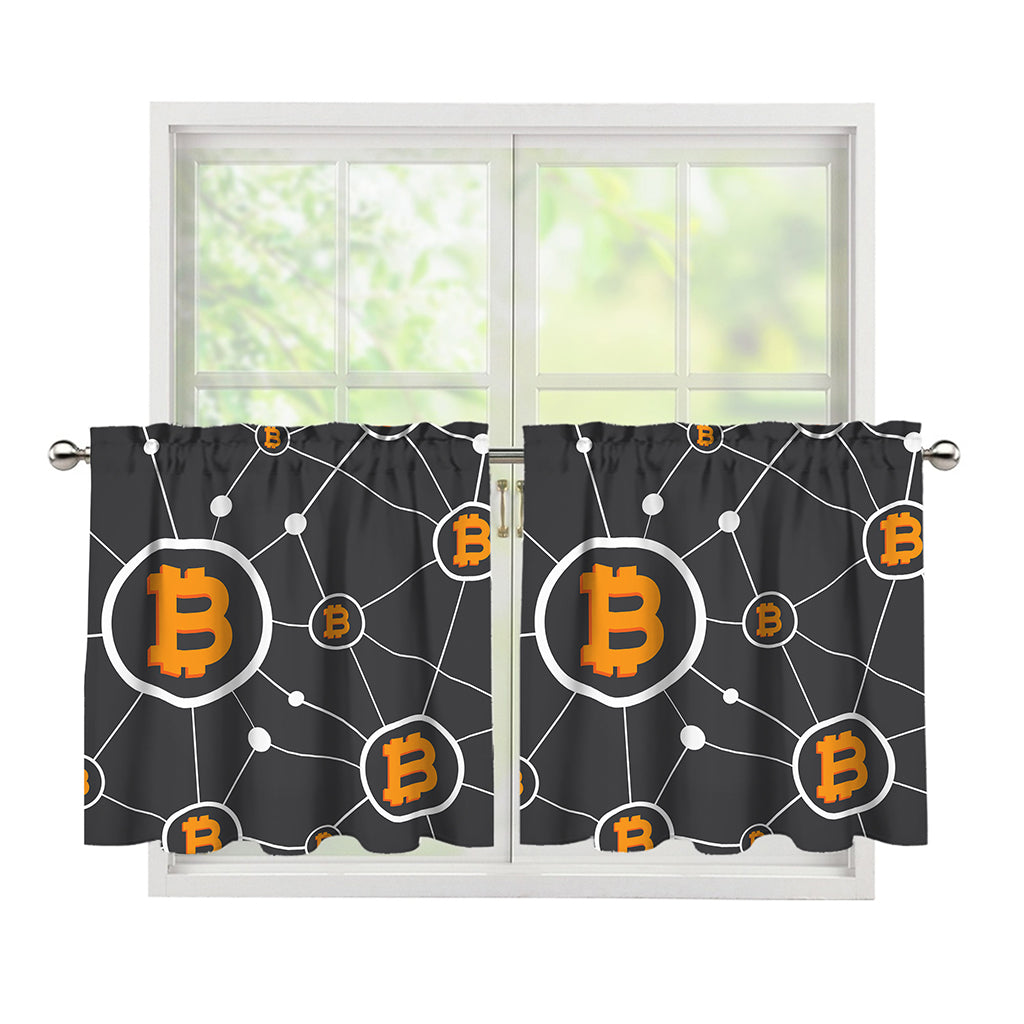 Bitcoin Connection Pattern Print Tier Curtains