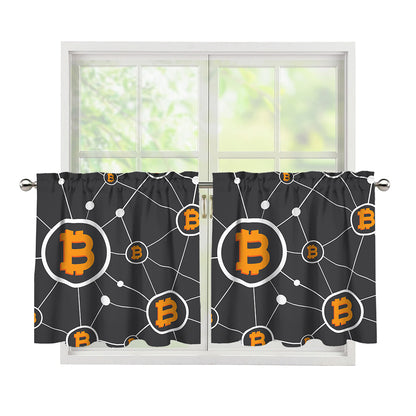Bitcoin Connection Pattern Print Tier Curtains