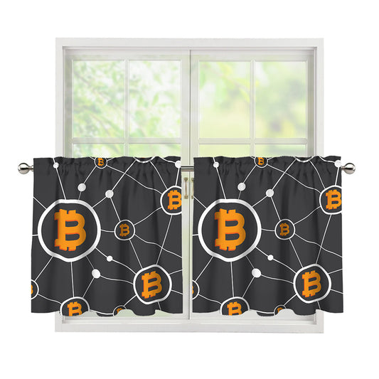 Bitcoin Connection Pattern Print Tier Curtains