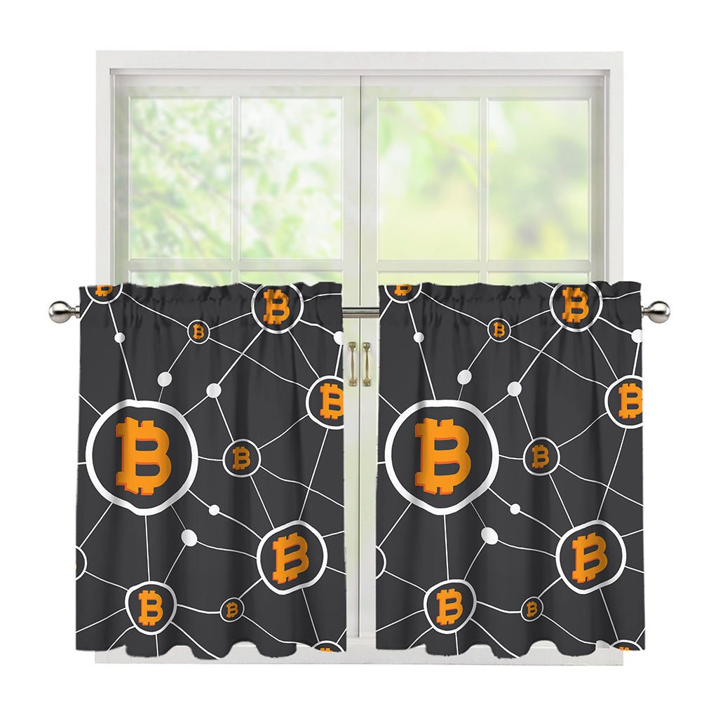 Bitcoin Connection Pattern Print Tier Curtains