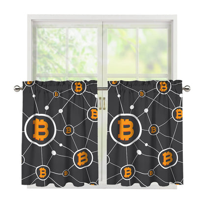 Bitcoin Connection Pattern Print Tier Curtains