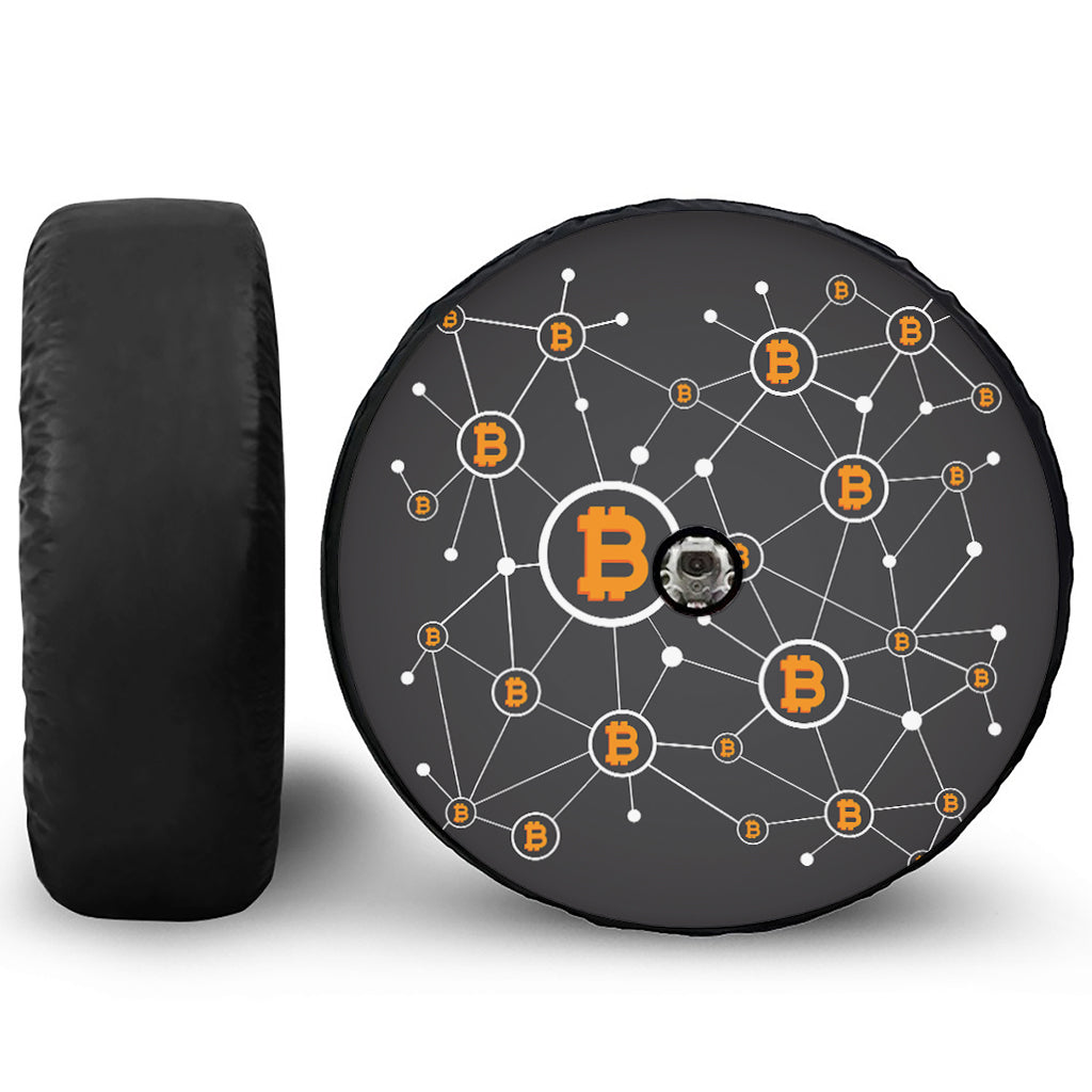 Bitcoin Connection Pattern Print Tire Cover With Camera Hole