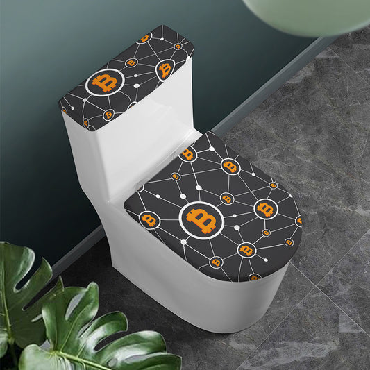 Bitcoin Connection Pattern Print Toilet Lid And Tank Cover Set