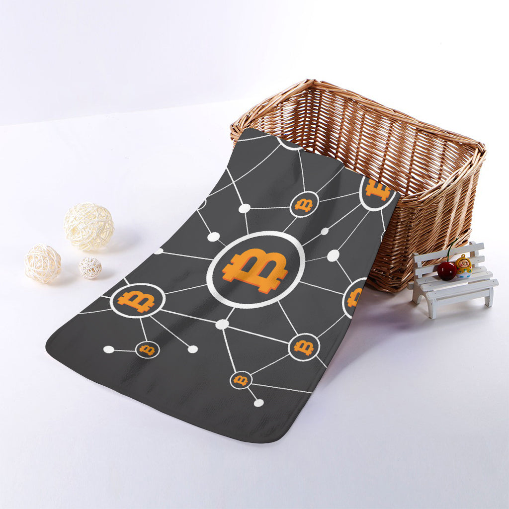 Bitcoin Connection Pattern Print Towel