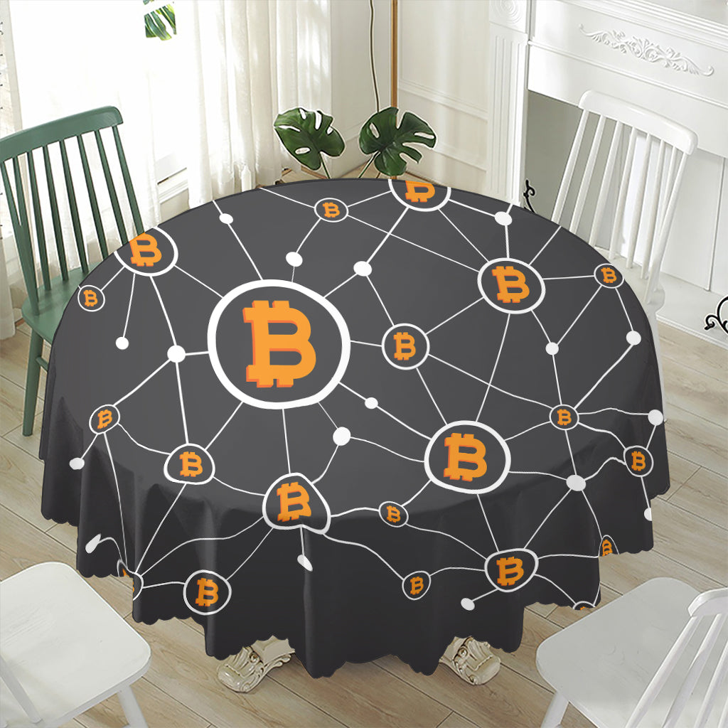 Bitcoin Connection Pattern Print Waterproof Round Tablecloth