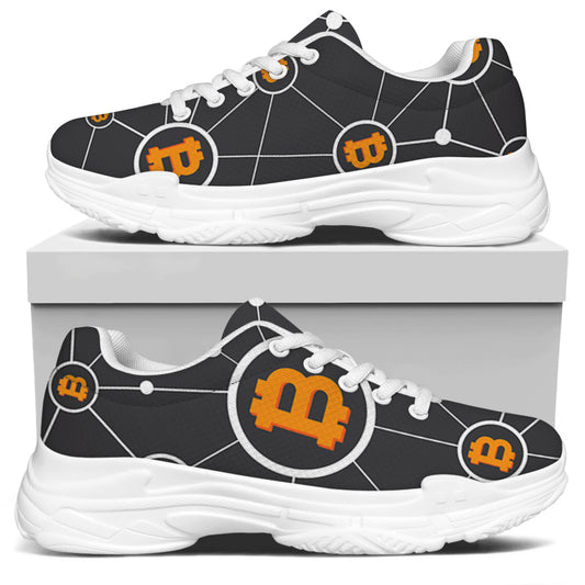 Bitcoin Connection Pattern Print White Chunky Shoes