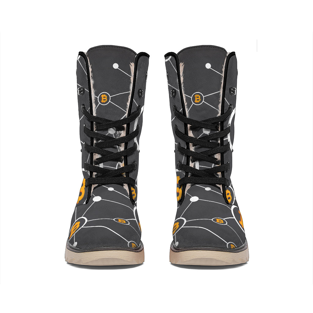 Bitcoin Connection Pattern Print Winter Boots