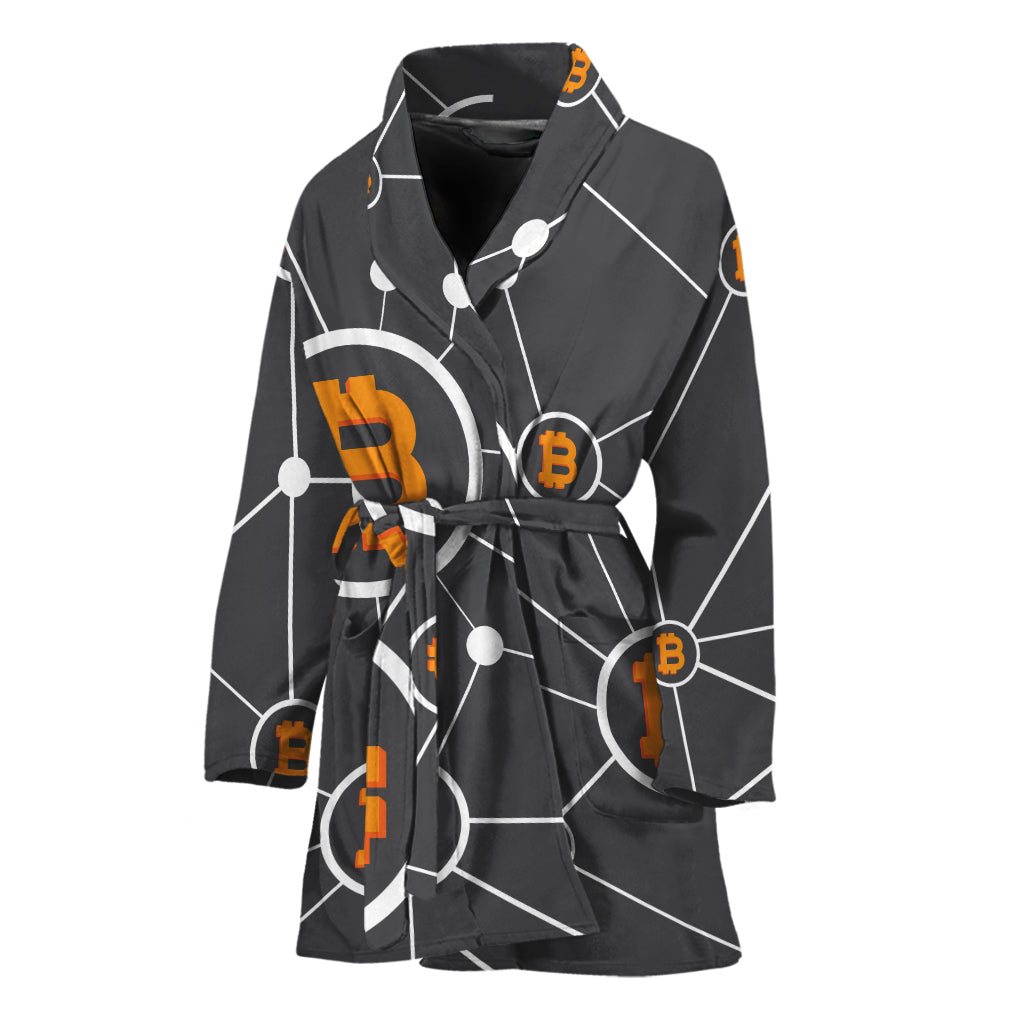 Bitcoin Connection Pattern Print Women's Bathrobe