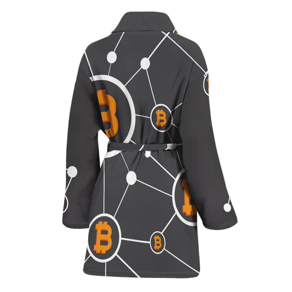 Bitcoin Connection Pattern Print Women's Bathrobe