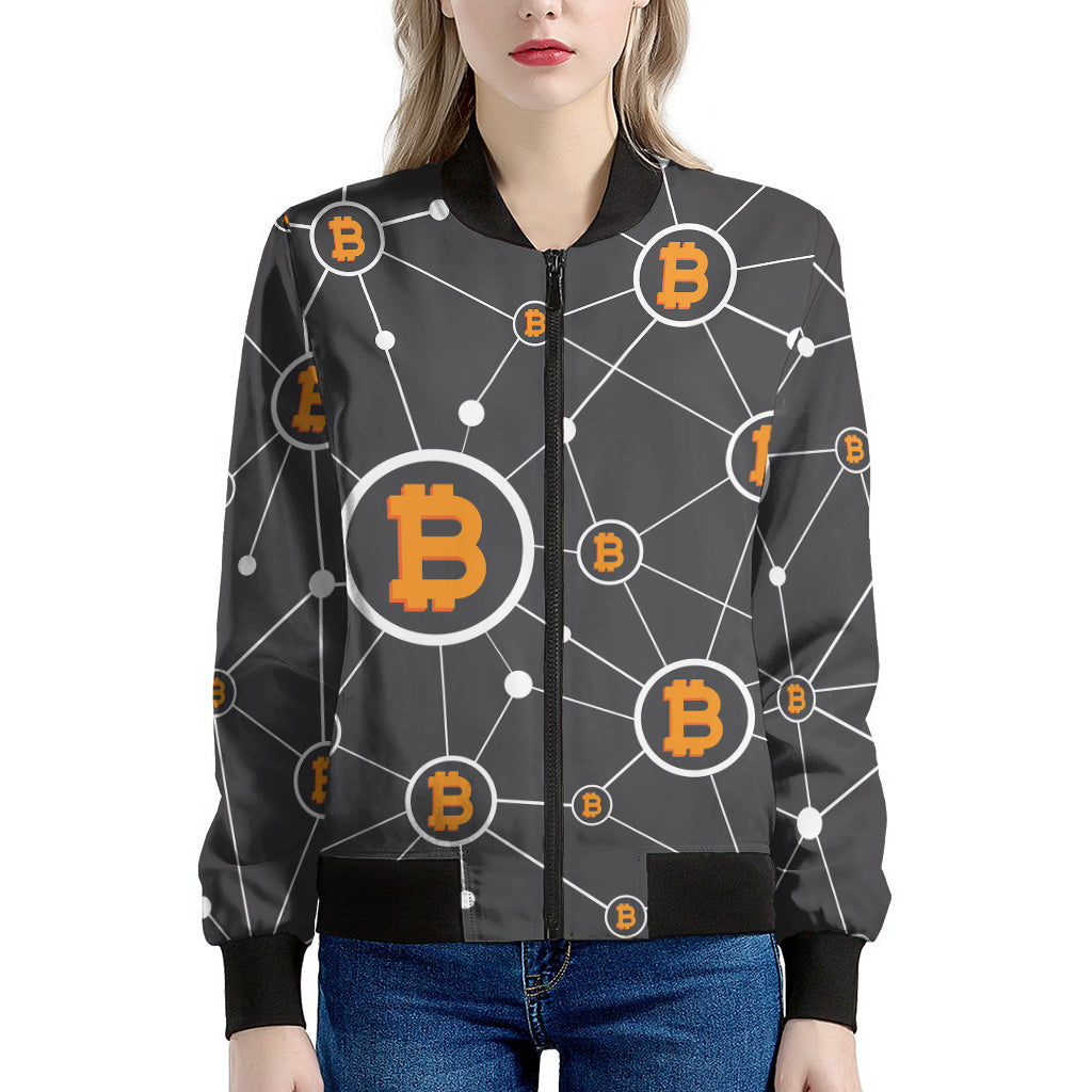 Bitcoin Connection Pattern Print Women's Bomber Jacket