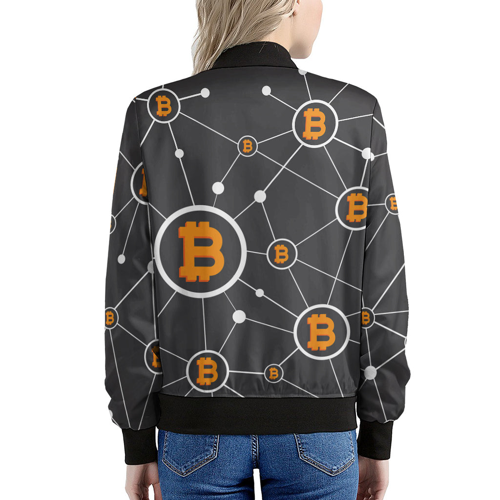 Bitcoin Connection Pattern Print Women's Bomber Jacket