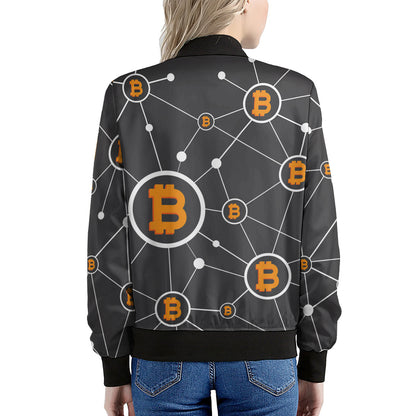 Bitcoin Connection Pattern Print Women's Bomber Jacket