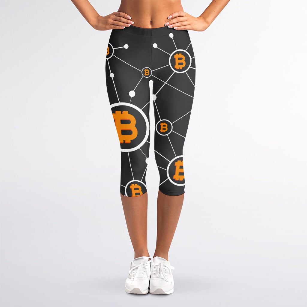 Bitcoin Connection Pattern Print Women's Capri Leggings