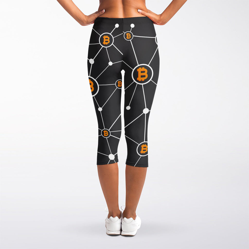 Bitcoin Connection Pattern Print Women's Capri Leggings