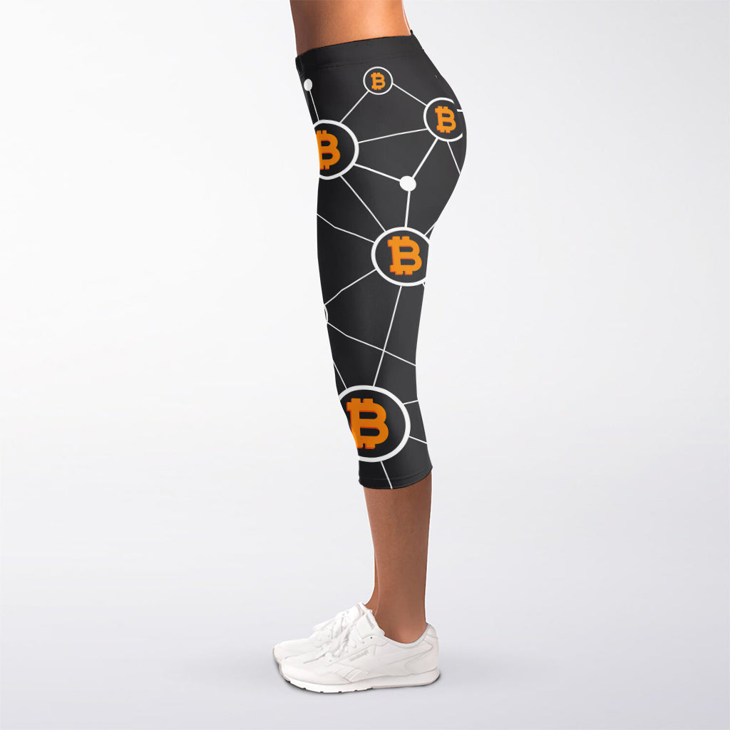 Bitcoin Connection Pattern Print Women's Capri Leggings