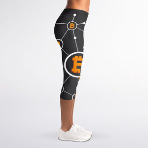 Bitcoin Connection Pattern Print Women's Capri Leggings