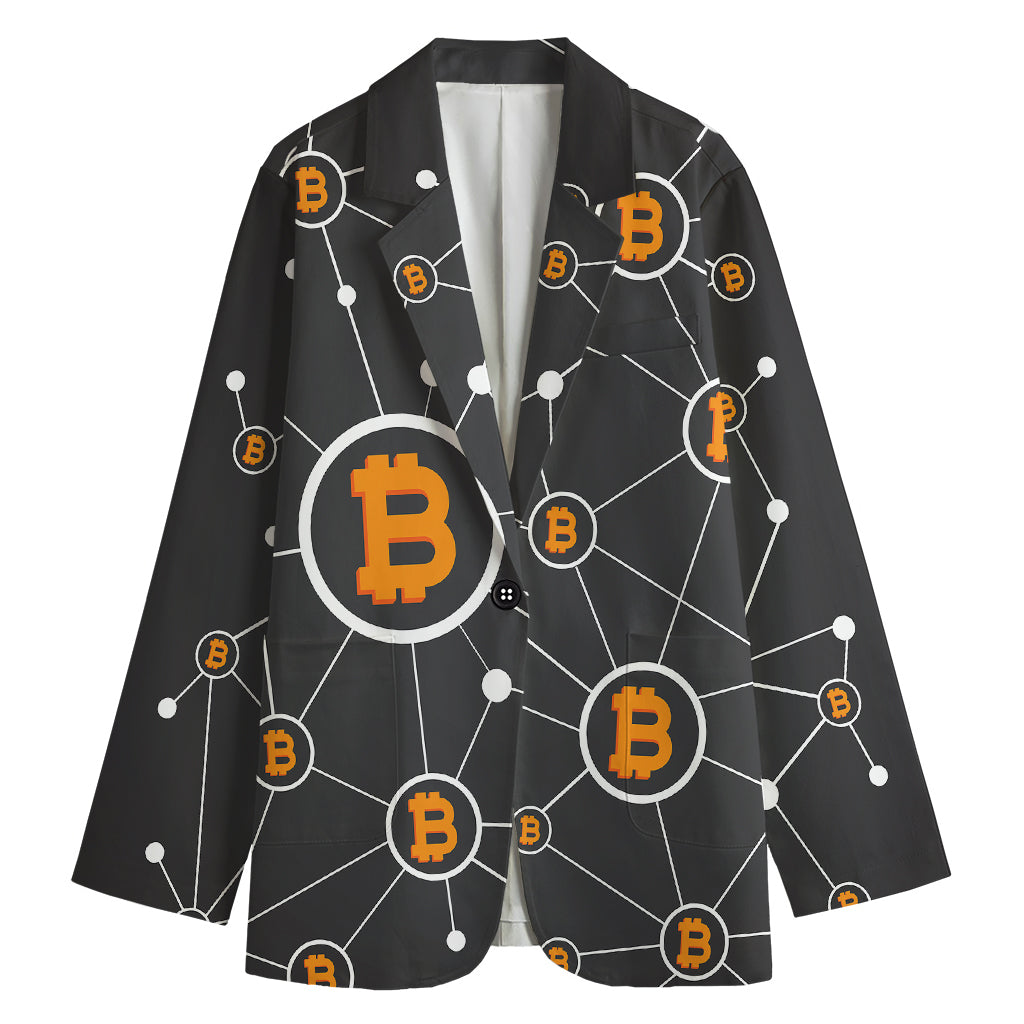 Bitcoin Connection Pattern Print Women's Cotton Blazer