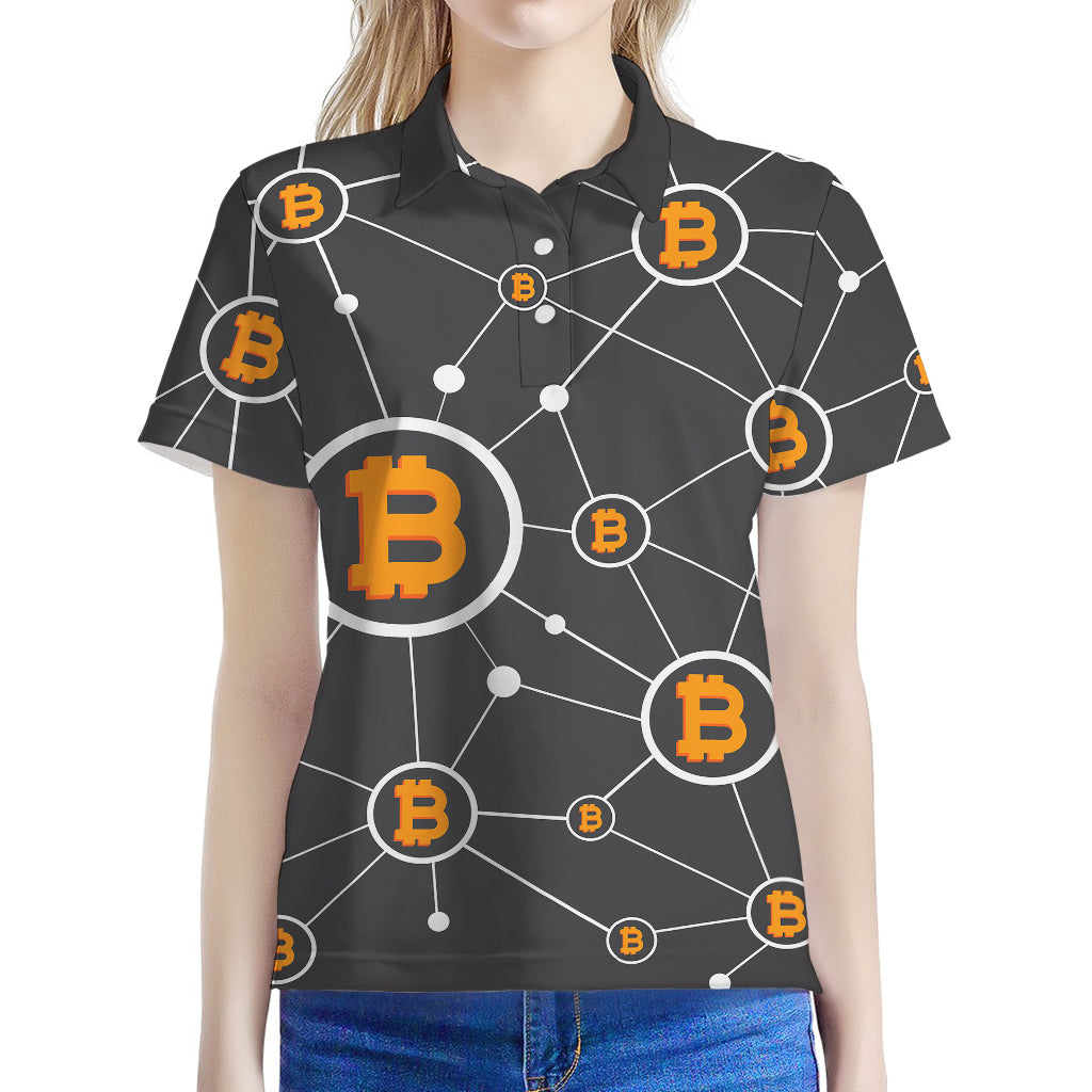 Bitcoin Connection Pattern Print Women's Polo Shirt