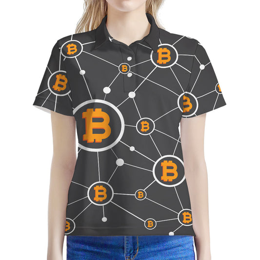 Bitcoin Connection Pattern Print Women's Polo Shirt