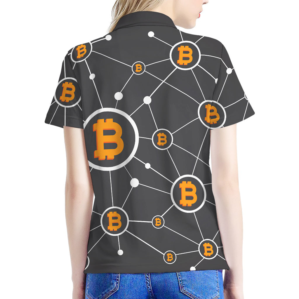 Bitcoin Connection Pattern Print Women's Polo Shirt