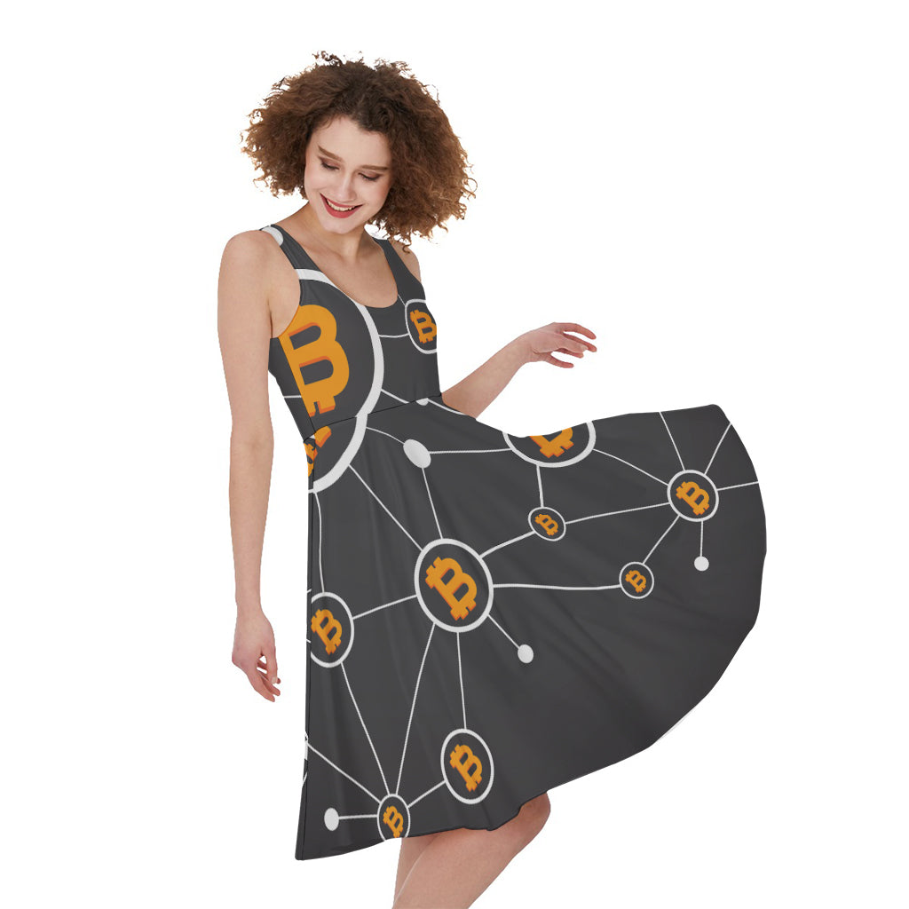 Bitcoin Connection Pattern Print Women's Sleeveless Dress