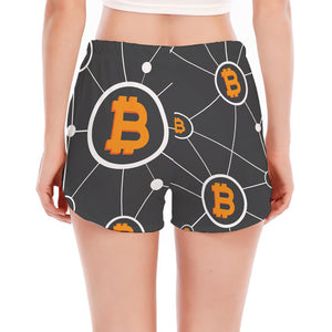 Bitcoin Connection Pattern Print Women's Split Running Shorts