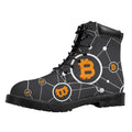 Bitcoin Connection Pattern Print Padded Collar Lace Up Boots