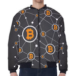 Bitcoin Connection Pattern Print Zip Sleeve Bomber Jacket