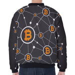 Bitcoin Connection Pattern Print Zip Sleeve Bomber Jacket