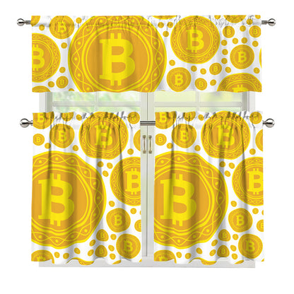 Bitcoin Crypto Pattern Print 3 Piece Kitchen Curtains