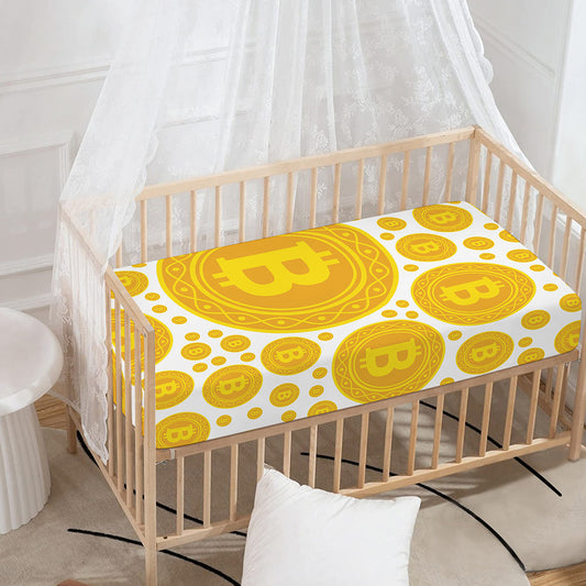 Bitcoin Crypto Pattern Print Baby Crib Sheet